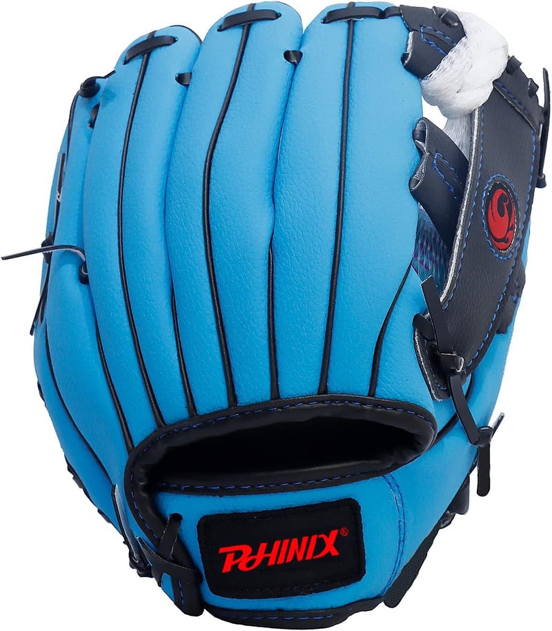 PHINIX 10" Baseball Glove Tee Ball Mitts and Foam Ball for Kids Beginner Play Training Right Hand Throw Blue - Image 4